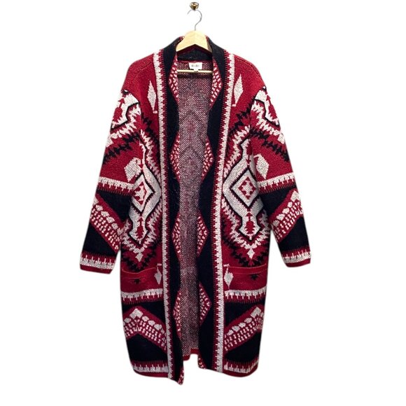 Bibi Southwestern Print Duster Cardigan Red Size XL - Picture 2 of 14